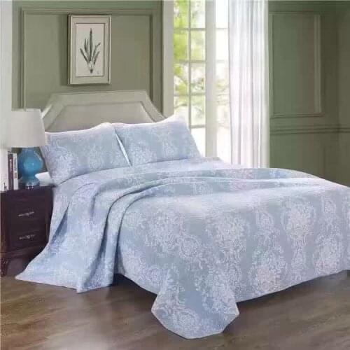 Free shipping Korean postoral style 100% cotton 3pcs quilt full queen size blue applique patchwork bedspread
