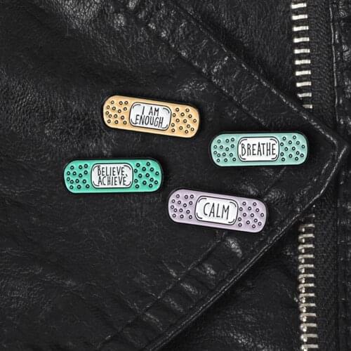 BREATHE BELIEVE CALM I AM ENOUGH Unisex Band-aid Brooch Pin Jacket Badge