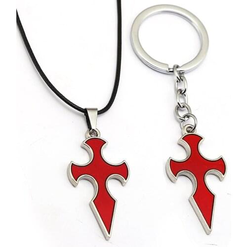 SAO Sword Art Online Necklace Keychain Knight of Blood Cross Pendant Metal Rope Chain Choker Women Men Charm Key Ring Holder Bag Key Chain Gifts Anime Jewelry Figure Cosplay