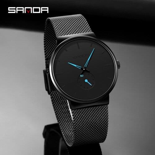 SANDA 2021 New Mens Top Brand Business Quartz Watch Luxury Casual Slim Mesh Steel Waterproof Sports Watch Relogio Masculino