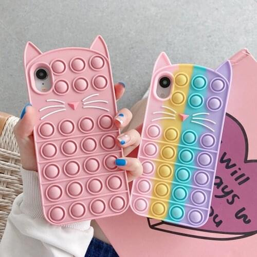Cartoon Beard cat Reliver Stress Phone Case for Iphone 11 12 Pro Max SE2020 6 7 8 Plus XR X XS Max Antistress Sensory Game Cover