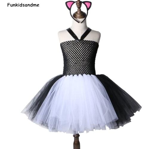 Black White Girls Tutu Dress Cute Animal Panda Bear,Cat Tutu Dresses For Girls Kids Birthday Party Dress Halloween Costume 2-12Y