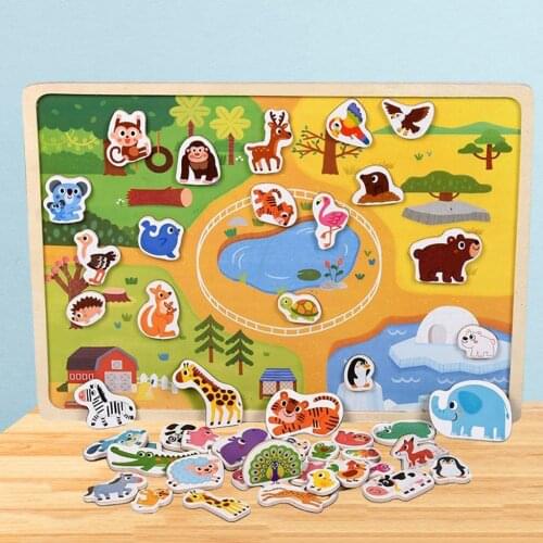 Wooden Montessori Educational Puzzle Toys Animal Jigsaw Puzzles for Preschool Children