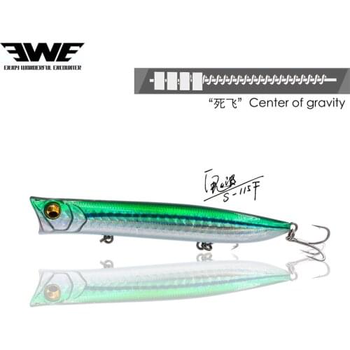 EWE Floating Popper Fishing Lures 115mm 18g Topwater Wobblers Artificial Surface Hard Bait 85mm 9.5g For Bass Trout Pike Fishing