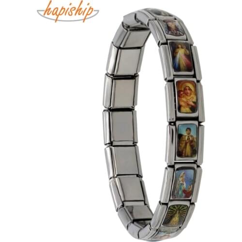 Hapiship 2018 New Fashion Jewelry Jesus God Amen Virgin Mary Stainless Steel 18 Links Bracelet Bangle For Women Men G052