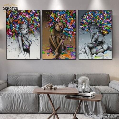 Individuality Hair Girl Posters and Prints Graffiti Sexy African Wall Art Canvas Painting Pictures for Living Room Home Decor