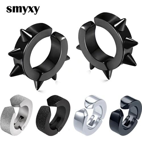 1 Piece Mens/women Titanium steel Ear Clip Non Piercing Earrings Fake Earrings Six-Thorn Frosted Ear Circle Punk Jewelry Gift