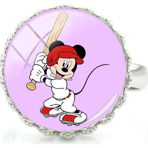 Disney Mickey Play Ball Play Ring Fashion Cartoon Character Photo Glass Cabochon Ring Jewelry Role Playing Jewelry