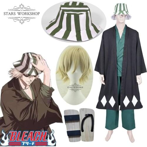 Anime Bleach Cosplay Urahara Kisuke Gotei 13 Costume Kimono Uniform Cape Top Pants Hat Suit For Halloween Carnival Party