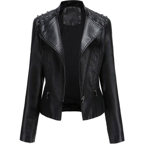 Leather PU Jacket Women Clothes 2021 Autumn Winter Long Sleeve Biker Fashion Motorcycle Jacket Black Faux Leather Coat Outerwear