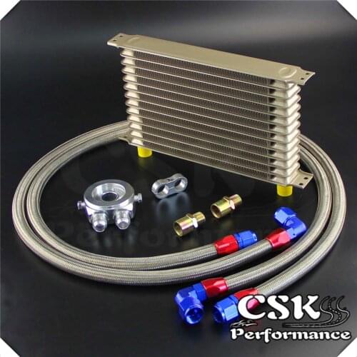 Champagne 13 Row AN10 Oil Cooler w/ 3/4*16 & M20*1.5 Filter Adapter Hose Kit