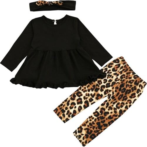 2021 Baby Girl Spring autumn Clothing 3 Piece Outfit Clothes Cute Baby Top Leopard Long pants Trousers fashion casual Suit