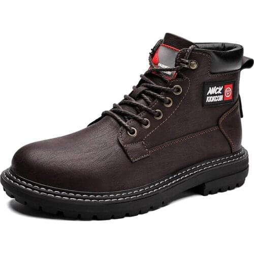 Y174 Autumn Winter Man Shoes Microfiber Round Head Lace-up Fashion Motorcycle Boots Outdoor Male Walking High Ankle Dress Botas