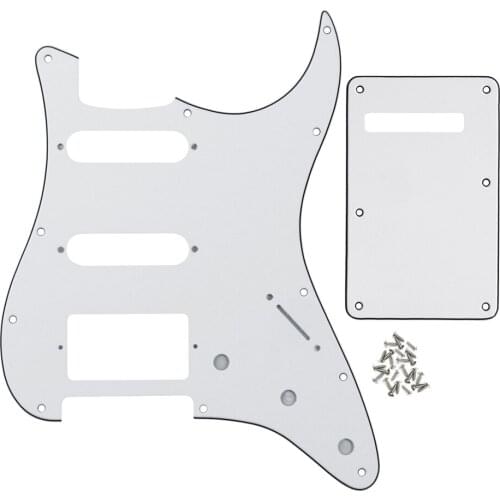 FLEOR Set of White 3Ply HSS Guitar Pickguard Scratch Plate SSH & Back Plate Tremolo Cover & Screws for ST Guitar Parts