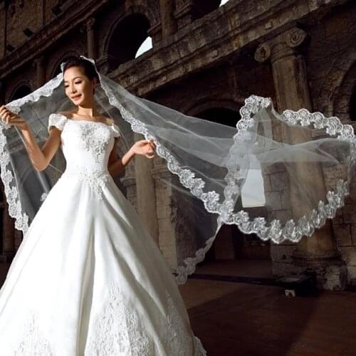 New White Ivory Cathedral Length Lace Edge Bride Wedding Bridal Veil Long Trails 2022