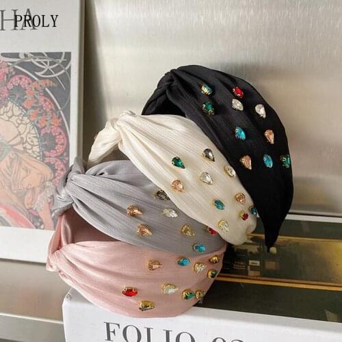 PROLY New Fashion Women Headband Shining Rhinestone Hairband Corss Knot Headwear Adult Hair Accessories Wholesale