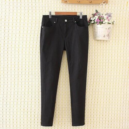 Extra large size Womens High Stretch Jeans Spring Autumn Casual Pants Solid High Waist Pants Blue Black Womens Denim Trousers