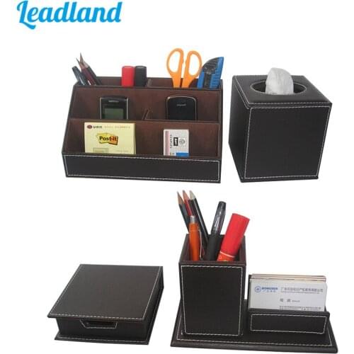 Office Accessories Desk Organizer Set Stationery Organizer PU Leather Pencil Pen Holder Memo Box Tissue Box Storage Boxes T42