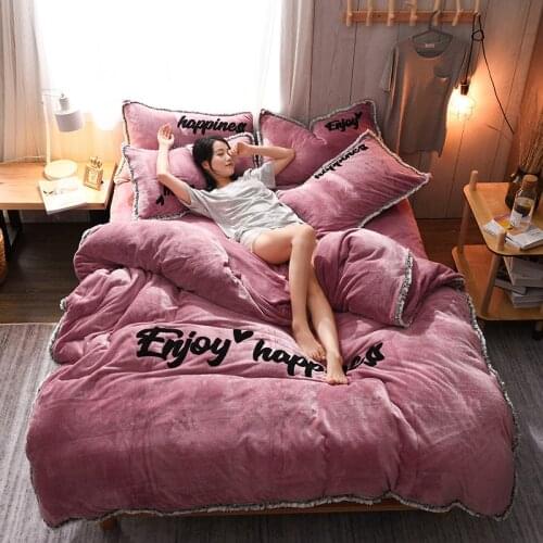 Autumn Winter Thick Warm Bedding Set Princess Style Korea Coral Velvet Extra Thickness Duvet Cover Bed sheet