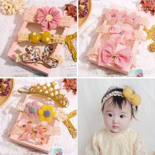 3Pcs/Set Newborn Baby Headband Flower Bows Lace Pearls Haarband Baby Girl Headbands Elastic Hair Band Baby Hair Accessories