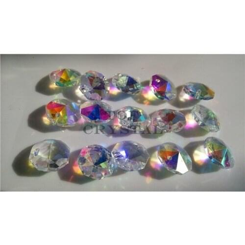100Pcs 14MM AB Color Glass Crystal Octagon Beads In 1 Hole/2Holes Freeshipping