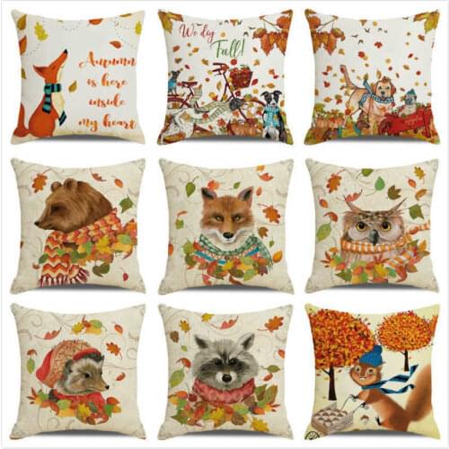 Happy Thanksgiving Cute Pet Autumn Harvest Festival Throw Pillow Case Inen Sofa Seat Cushion Cover Party Home Decor Pillowcase