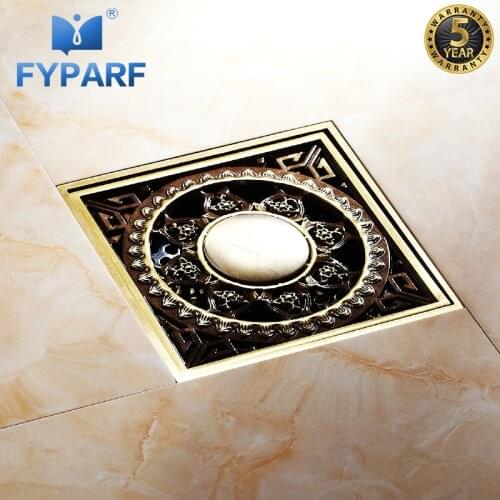 FYPARF Drains 10*10cm Square Antique Brass Bath Shower Drain Strainer Floor Grate Waste Special Floor Drain For Washing Machine