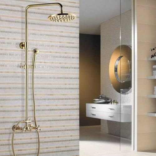Shower Faucets Gold Brass Bathroom Shower Mixer Tap Faucet Set Rain Shower Head Round Wall Mounted agf322