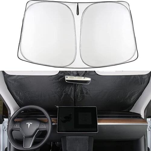 Car Accessories Parasol Coche For Tesla Model 3 Y Windshield Sunshades Covers Visors Front Window Sun Shade Sunscreen Protector