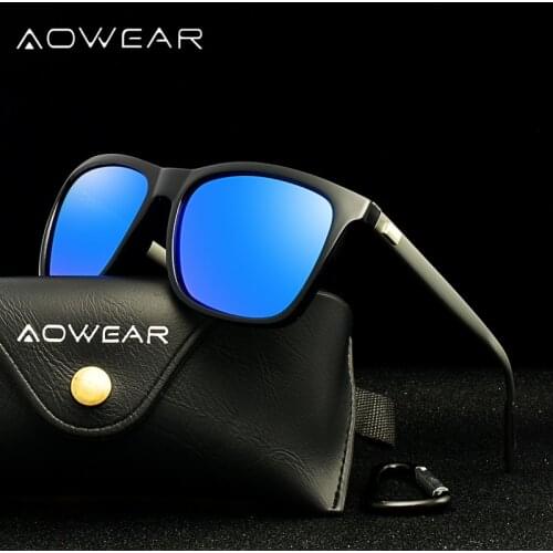 AOWEAR Unisex Square Vintage Sunglasses Women Polarized Retro Sunglasses for Men Lady UV400 Driving Mirrors Coating Sun Glasses