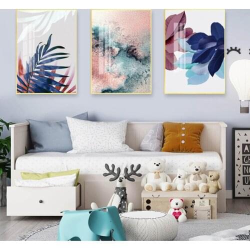 Tropical Posters and Prints Paintings on The Wall Leaf Wall Art Abstract Watercolor Pictures Canvas Painting Blush Pink Decor