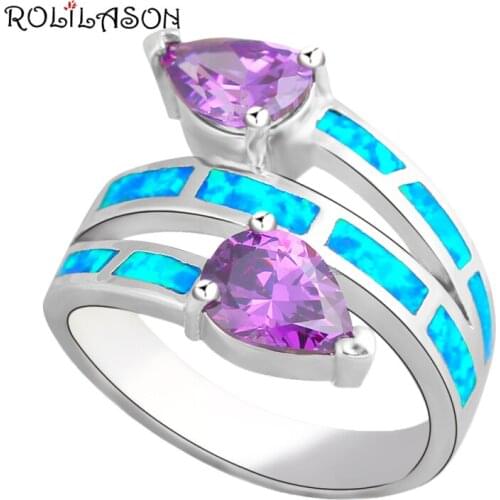 Zircon Jewelry Wholesale Retail Blue fire Opal Silver Rings for women fashion Jewelry USA size #6 #7 #8 #9 #10 OR295