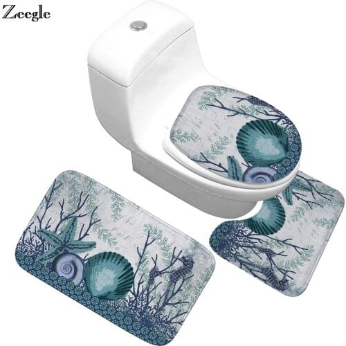 Zeegle Beach Shell 3pcs Bathroom Mat Anti-slip Bathtub Mat Bathroom Floor Mats Absorbent Bathroom Rug Bath Mat