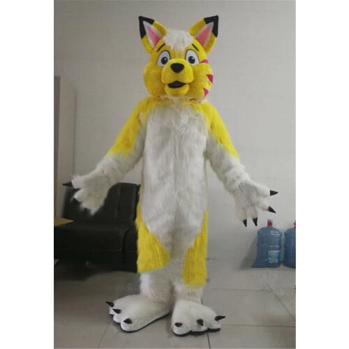 Yellow Furry Animal Mascot Fursuit Husky Dog Cosplay Costume Dress Up Party Cartoon Figure Handmade Mascot Costume for Carnival