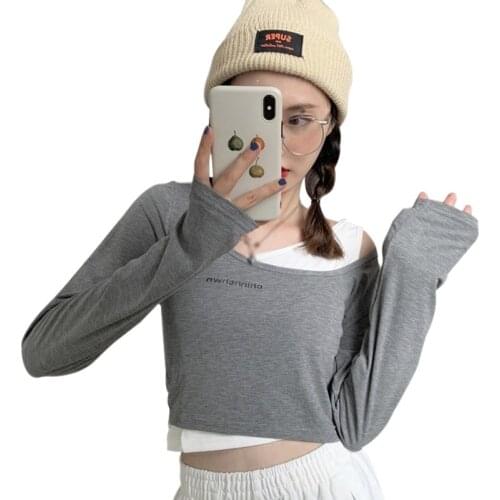 Fake Two Long-sleeved T-shirts Women Autumn Streetwear Korean Style Casual Tee Shirt Tops