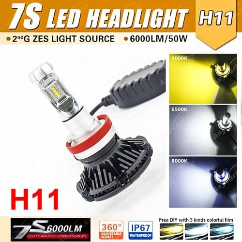 1 Set H8 H9 H11 7S LED Headlight 50W 6000LM Fanless Adjustable Retrofit 3K 6K 8K Color Film 12V Front Fog Lamp Bulb Automotives