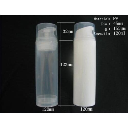 100pcs/lot PP 120ml airless bottle, white clear color airless pump cream bottle,120ml plastic vacuum bottle