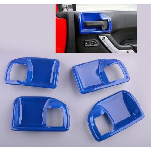 4pcs/Set Car Interior Door Handle Bowl Cover Blue ABS Fit for Jeep Wrangler JK 2011 2012 2013 2014 2015 2016 2017