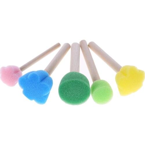 5pcs/set Sponge Painting Brushes DIY Wooden Sponge Graffiti Painting Brushes for Kids Drawing Toys