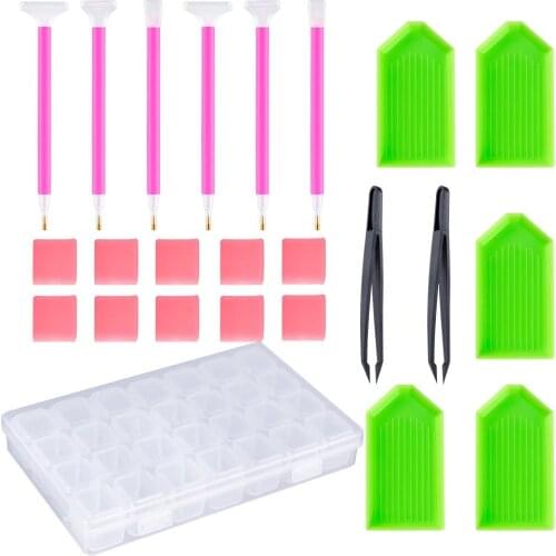5D Diamond Painting Tools and Accessories 24 Pieces Diamond Embroidery Box for Adults Kits with 28 Slots Box