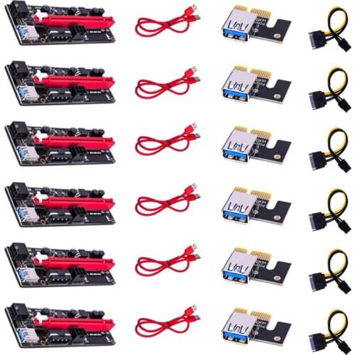 6pcs Newest VER009 USB 3.0 PCI-E Riser VER 009S Express 1X 4x 8x 16x Extender pcie Riser Adapter Card SATA 15pin to 6 pin Power