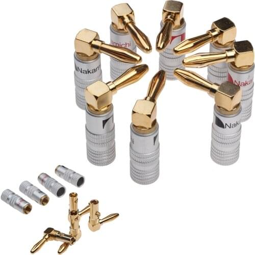YT 8PCS Gold-Plated 24K Banana Plugs Nakamichi Right Angle 4mm Banana Plug For Video Speaker Adapter Audio Wire Cable Connector
