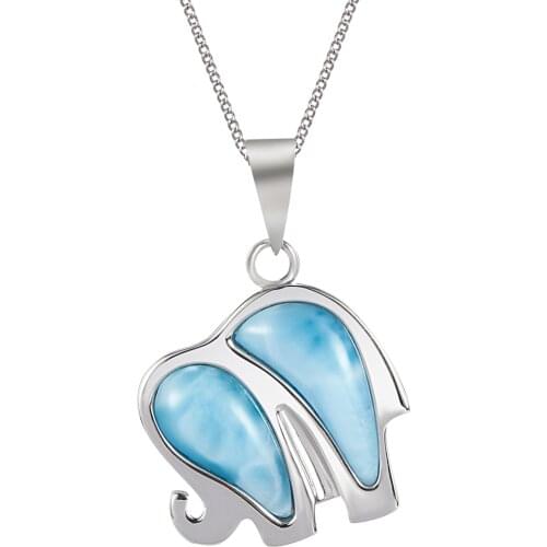 925 Sterling Silver Pendant Natural Dominica Larimar Pendant Cute Elephant Pendant for Women Gift Jewelry