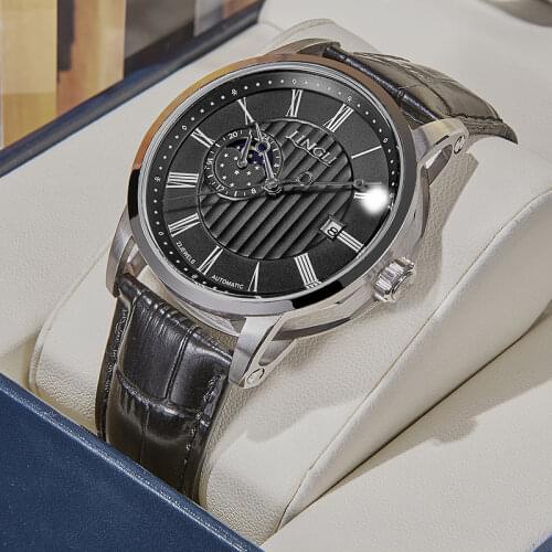 JINLERY 2021 New Automatic Mechanical Watch Mens Business Simple Casual Watches for Men Leather Strap Clock Male часы мужские