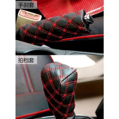 Car Faux Leather Gear Shift Knob Cover Hand Brake Cover Sleeve 2 in 1 Set for Volkswagen POLO Tiguan Passat Golf EOS Scirocco