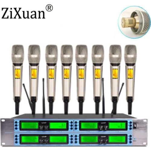UHF wireless microphone system capacitor 4/8 channel dynamic heart-shaped microphone for wedding karaoke studio remote control