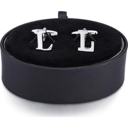 DY a set of high quality fashion silvery letter L Cufflinks black leather box men French shirt Cufflinks box set free shipping