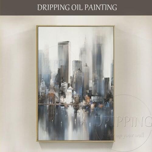 Skilled Artist Hand-painted High Quality Abstract Landscape City Oil Painting on Canvas Abstract Grey Modern City Oil Painting