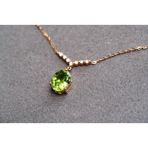 JHY603 Solid 18K Rose Gold Nature Green Peridot Gemstones Pendants Necklaces for Women Fine Jewelry for Women Gifts