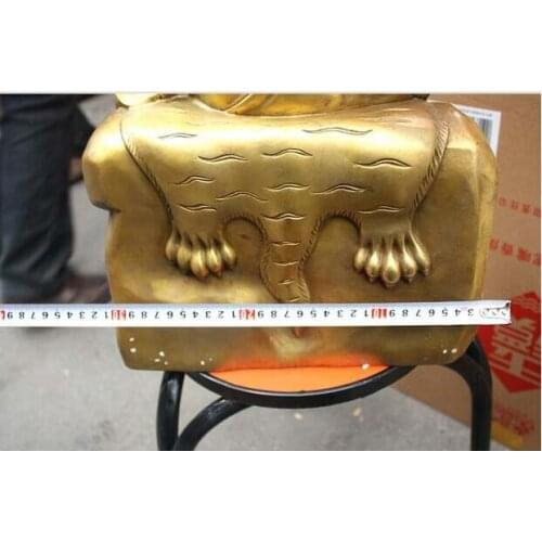 Chinese Copper Bronze Seat Tiger Chair Dragon Guan Gong Guan Yu Read Book Statue